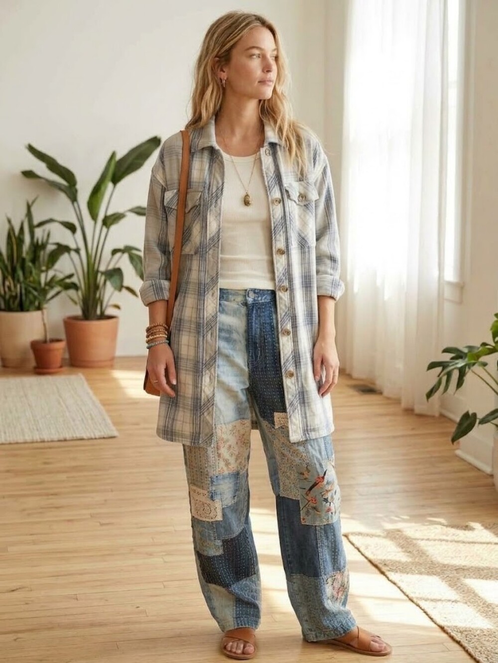 Aerie Plaid Flannel Button Down Shacket Size L